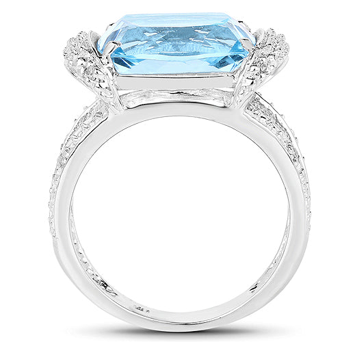 4.78 Carat Genuine Blue Topaz and White Topaz .925 Sterling Silver Ring