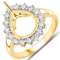 0.48 Carat Genuine White Diamond 14K Yellow Gold Semi Mount Ring - holds 11x9mm Pear Gemstone