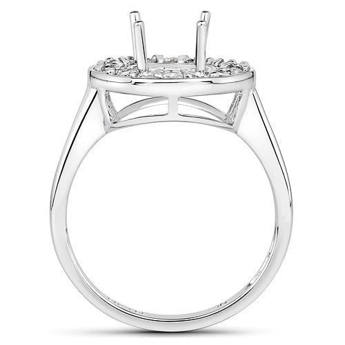 0.48 Carat Genuine White Diamond 14K White Gold Semi Mount Ring - holds 8.00mm Round Gemstone