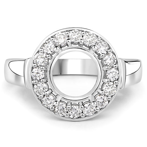 0.48 Carat Genuine White Diamond 14K White Gold Semi Mount Ring - holds 8.00mm Round Gemstone