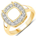 0.48 Carat Genuine White Diamond 14K Yellow Gold Semi Mount Ring - holds 8x8mm Cushion Gemstone