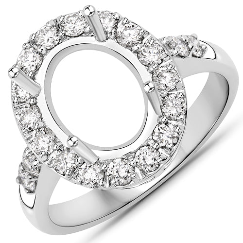 0.60 Carat Genuine White Diamond 14K White Gold Semi Mount Ring - holds 10x8mm Oval Gemstone