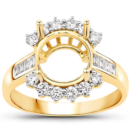 0.58 Carat Genuine White Diamond 14K Yellow Gold Semi Mount Ring - holds 9.00mm Round Gemstone