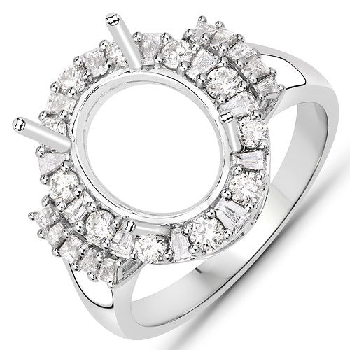 0.83 Carat Genuine White Diamond 14K White Gold Semi Mount Ring - holds 11x9mm Oval Gemstone