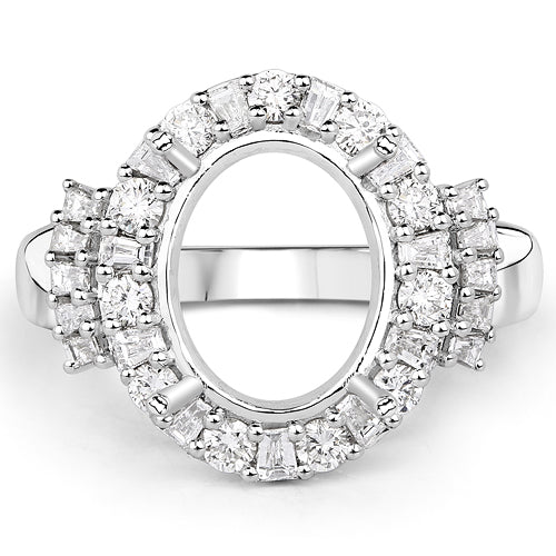 0.83 Carat Genuine White Diamond 14K White Gold Semi Mount Ring - holds 11x9mm Oval Gemstone