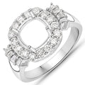 0.73 Carat Genuine White Diamond 14K White Gold Semi Mount Ring - holds 8x8mm Cushion Gemstone