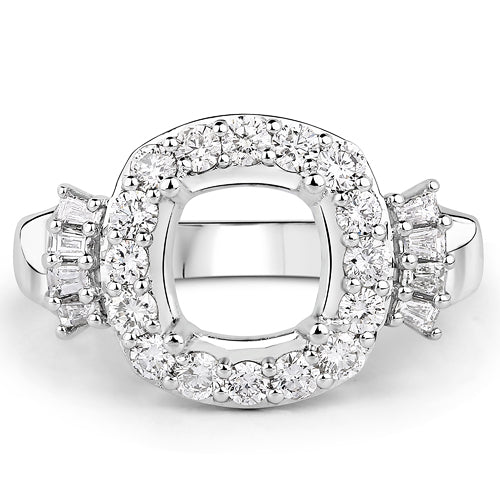 0.73 Carat Genuine White Diamond 14K White Gold Semi Mount Ring - holds 8x8mm Cushion Gemstone