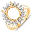 0.79 Carat Genuine White Diamond 14K Yellow Gold Semi Mount Ring - holds 11x9mm Oval Gemstone