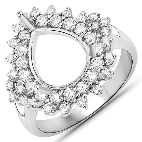 0.89 Carat Genuine White Diamond 14K White Gold Semi Mount Ring - holds 11x9mm Pear Gemstone