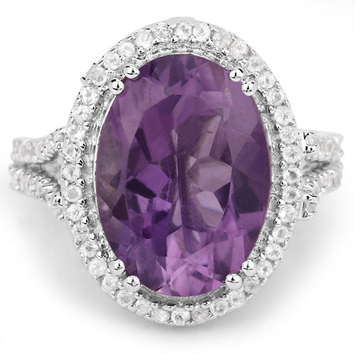 5.55 Carat Genuine Amethyst & White Topaz .925 Sterling Silver Ring