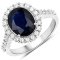 3.70 Carat Genuine Blue Sapphire and White Diamond 14K White Gold Ring