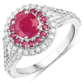 1.95 Carat Genuine Ruby and White Diamond 14K White Gold Ring