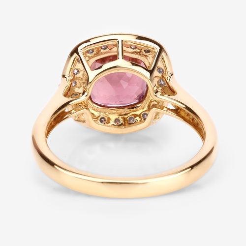 2.71 Carat Genuine Royal Pink Tourmaline and White Diamond 14K Yellow Gold Ring