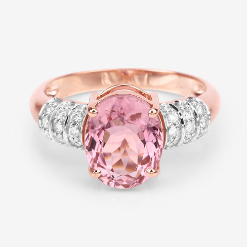 3.11 Carat Genuine Pink Tourmaline and White Diamond 14K Rose Gold Ring
