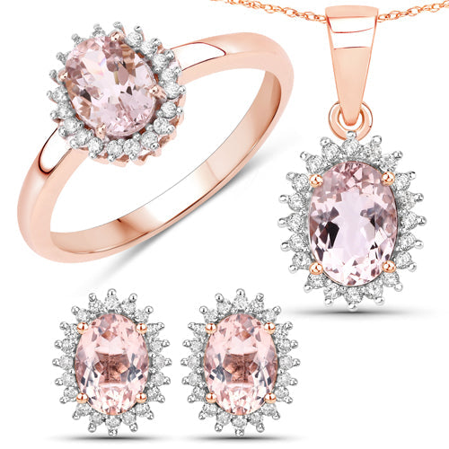 1.61 Carat Genuine Morganite and White Diamond 14K Rose Gold Earrings