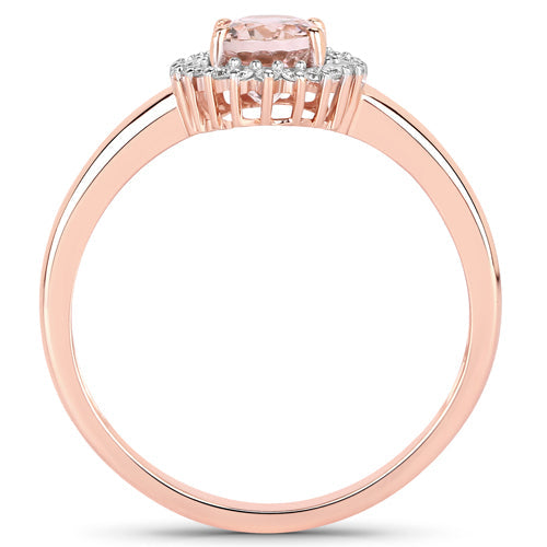 0.81 Carat Genuine Morganite and White Diamond 14K Rose Gold Ring