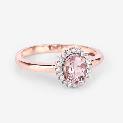 0.81 Carat Genuine Morganite and White Diamond 14K Rose Gold Ring