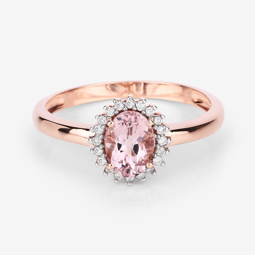 0.81 Carat Genuine Morganite and White Diamond 14K Rose Gold Ring