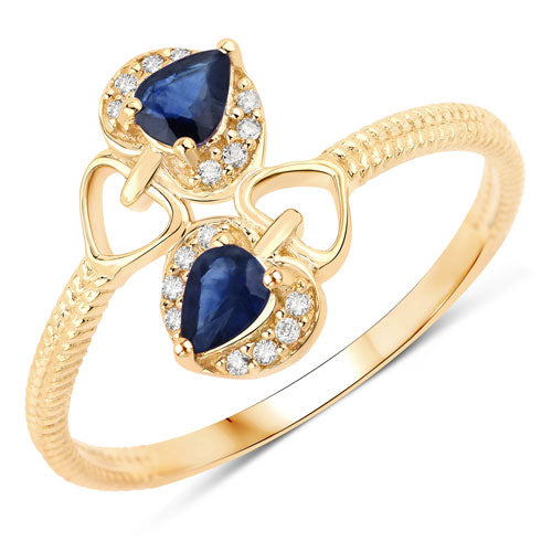 0.34 Carat Genuine Blue Sapphire and White Diamond 14K Yellow Gold Ring