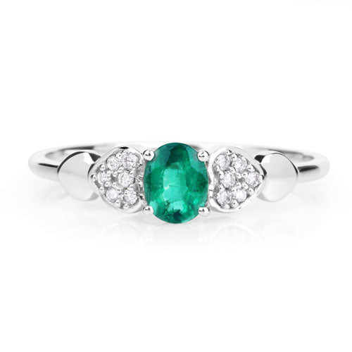 0.36 Carat Genuine Zambian Emerald and White Diamond 14K White Gold Ring