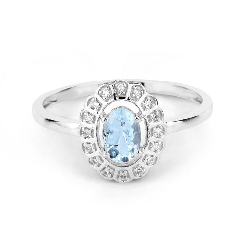 0.44 Carat Genuine Aquamarine and White Diamond 14K White Gold Ring
