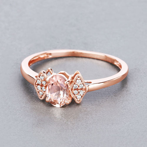 0.46 Carat Genuine Morganite and White Diamond 14K Rose Gold Ring