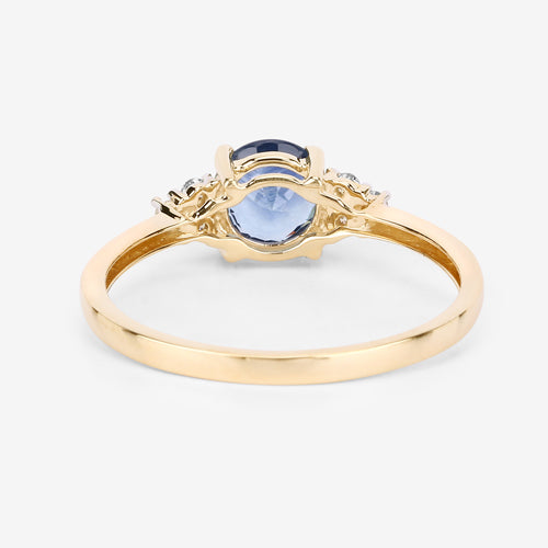 1.08 Carat Genuine Blue Sapphire and White Diamond 14K Yellow Gold Ring