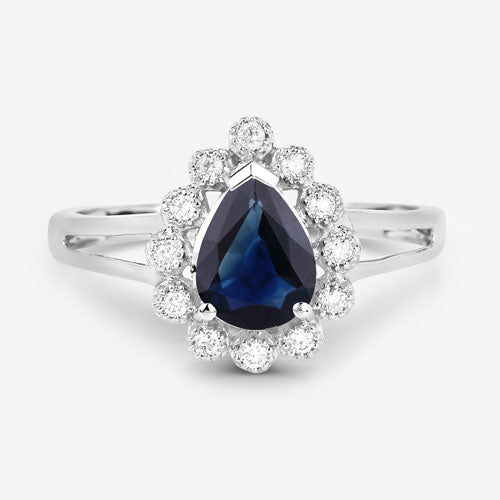 1.46 Carat Genuine Blue Sapphire and White Diamond 10K White Gold Ring