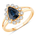 1.46 Carat Genuine Blue Sapphire and White Diamond 10K Yellow Gold Ring
