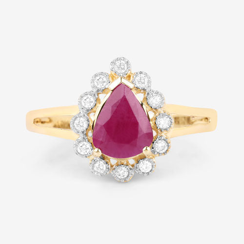 1.31 Carat Genuine Ruby and White Diamond 10K Yellow Gold Ring