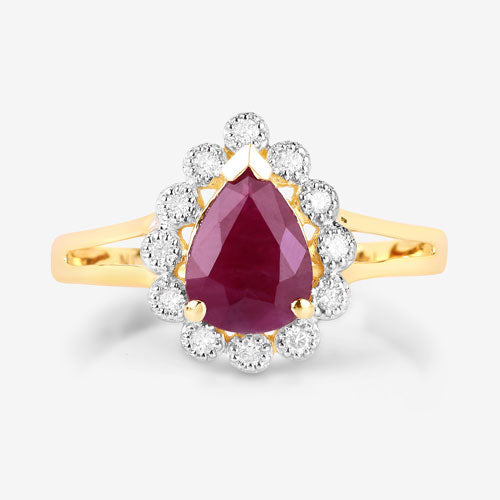 1.31 Carat Genuine Ruby and White Diamond 14K Yellow Gold Ring
