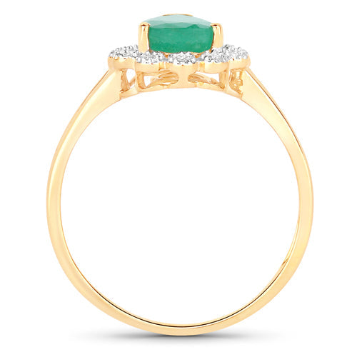 1.22 Carat Genuine Zambian Emerald and White Diamond 14K Yellow Gold Ring
