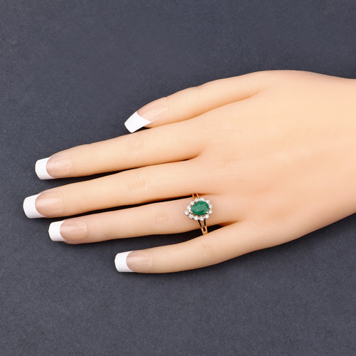 1.22 Carat Genuine Zambian Emerald and White Diamond 14K Yellow Gold Ring
