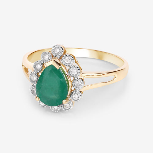 1.22 Carat Genuine Zambian Emerald and White Diamond 14K Yellow Gold Ring