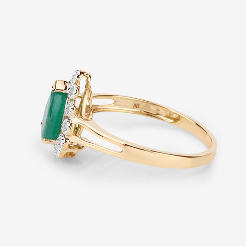 1.22 Carat Genuine Zambian Emerald and White Diamond 14K Yellow Gold Ring