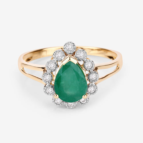 1.22 Carat Genuine Zambian Emerald and White Diamond 14K Yellow Gold Ring