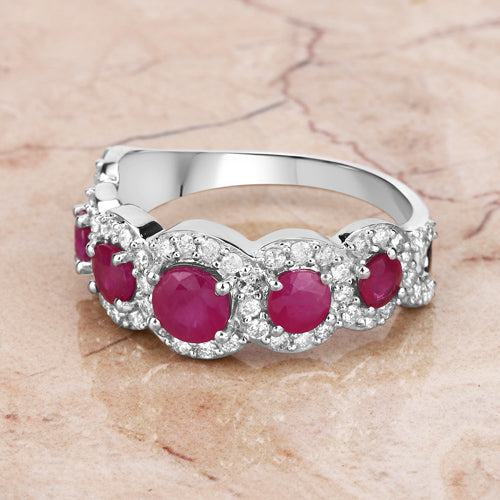 1.99 Carat Genuine Ruby and White Diamond 14K White Gold Ring