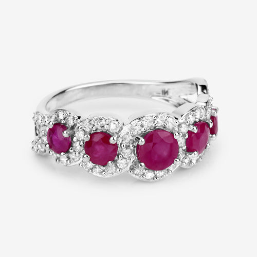 1.99 Carat Genuine Ruby and White Diamond 14K White Gold Ring