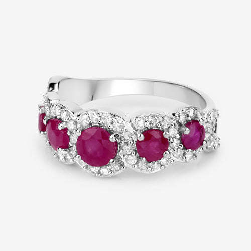 1.99 Carat Genuine Ruby and White Diamond 14K White Gold Ring