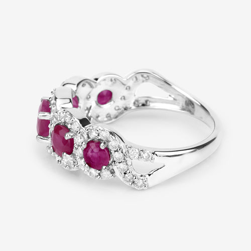 1.99 Carat Genuine Ruby and White Diamond 14K White Gold Ring