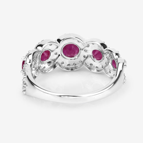 1.99 Carat Genuine Ruby and White Diamond 14K White Gold Ring