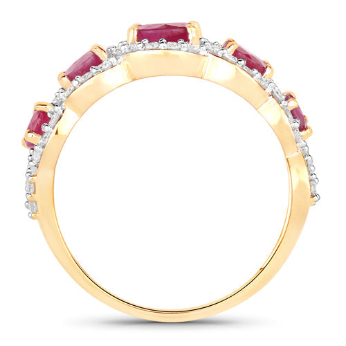 1.99 Carat Genuine Ruby and White Diamond 14K Yellow Gold Ring