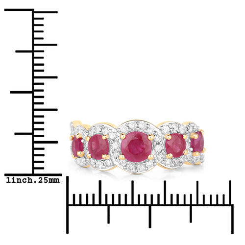 1.99 Carat Genuine Ruby and White Diamond 14K Yellow Gold Ring