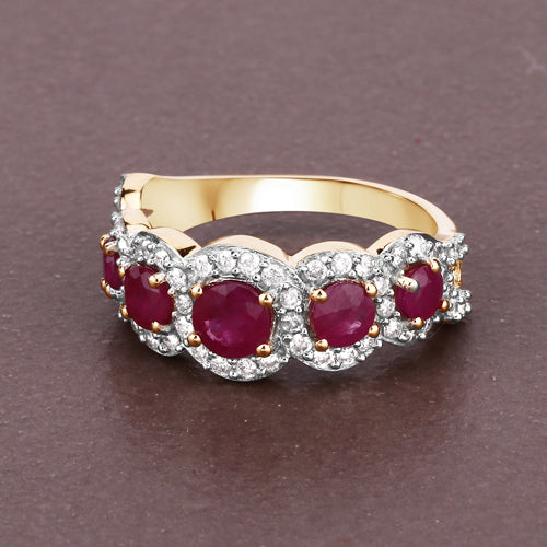 1.99 Carat Genuine Ruby and White Diamond 14K Yellow Gold Ring