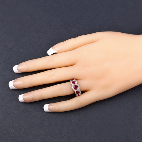 1.99 Carat Genuine Ruby and White Diamond 14K Yellow Gold Ring