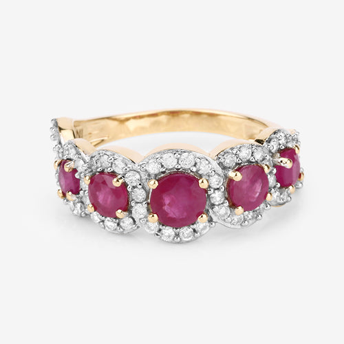 1.99 Carat Genuine Ruby and White Diamond 14K Yellow Gold Ring