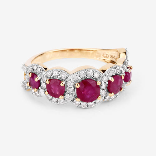 1.99 Carat Genuine Ruby and White Diamond 14K Yellow Gold Ring