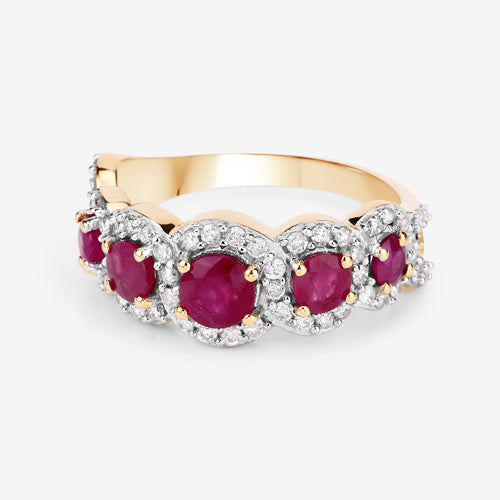 1.99 Carat Genuine Ruby and White Diamond 14K Yellow Gold Ring