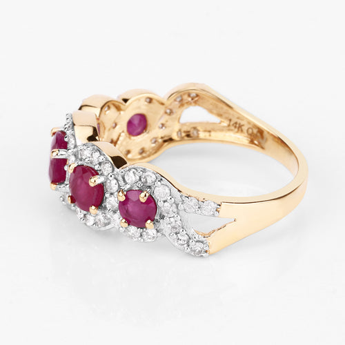 1.99 Carat Genuine Ruby and White Diamond 14K Yellow Gold Ring