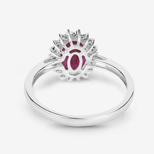 1.58 Carat Genuine Ruby and White Diamond 10K White Gold Ring
